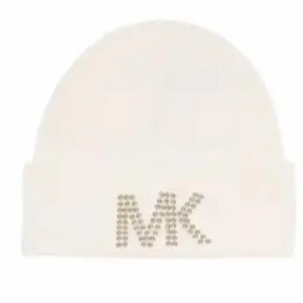 Michael Kors Womens Cream Knit Dome Studded Beanie Hat and Scarf 2 Pc Set New